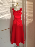 Niulatu A line Scoop Neckline Red Travel Vacation Dresses Satin Birthday Dress SD327