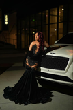 Niulatu Lace Applique Prom Dress Black Mermaid Evening Dress HZ1007
