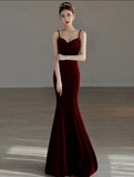 Niulatu Red Velvet mermaid Evening Dress Long Prom Dress HZ1007