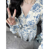 Niulatu Retro A Line V Neckline Long Sleeves Chiffon Ankle length Prom Dresses Birthday Outfits SD541