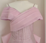 Niulatu A Line Spaghetti Straps Pink Ruffles Vacation Dresses Short Sequin Birthday Outfits SD335