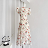 Niulatu A line V Neckline Short Sleeves Pink Floral Dress Beach Holiday Dresses SD284