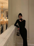 Niulatu Sheath High Neckline Black Long Sleeves Prom Dresses Birthday Outfits SD407