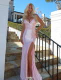 Niulatu Satin Appliques Mermaid Prom Dress Long Slit Evening Gown HZ1007