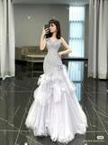 Niulatu Tulle Sequins Beaded Evening Dress Lilac Mermaid Prom Dress HZ1007