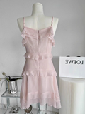 Niulatu A Line Straps Ruffled Chiffon Pink Short Women's Holiday Dresses SD210