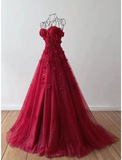 Niulatu Pink Off Shoulder Tulle Floral Party Dress Tulle Prom Dress Evening Dress SD1747