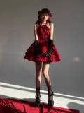 Niulatu Ball Gown Halter Burgundy Lace Short Cocktail Dresses Birthday Outfits SD576