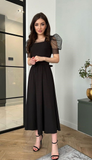 Niulatu Puffy Sleeves Evening Dress Black Simple Square Collar Party Gowns For Women HZ1007