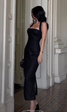 Niulatu Black Halter Neckline Sheath Evening Dress HZ1007