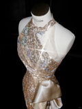 Niulatu Champagne Gold Sequin Sheath Prom Dress Halter Long Evening Dress HZ1007