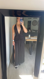 Niulatu Halter Backless Brown A Line Slit Prom Dress Deep V Evening Dress HZ1007
