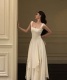 Niulatu Neck White Asymmetric A-Line Long Evening Dress HZ1007