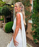 Niulatu White Tulle Deep V Evening Dress Long Party Dress HZ1007