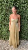 Niulatu Women's Metallic Strapless Gold Long Evening Dress HZ1007