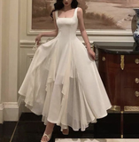 Niulatu Neck White Asymmetric A-Line Long Evening Dress HZ1007