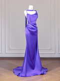 Niulatu Purple Mermaid Spaghetti Strap Satin Long Prom Dress Party Dress HZ0113
