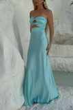 Niulatu Strapless Satin A Line Prom Dress Long Party Evening Dress HZ0113