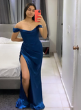 Niulatu Lilac Off The Shoulder Satin Evening Dress Slit Mermaid Prom Dress HZ1007