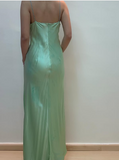 Niulatu Spaghetti Straps Green Satin Beaded Prom Evening Dress HZ1007