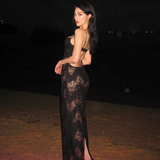 Niulatu Black Lace Long Prom Dress Spaghetti Straps Party Evening Dress HZ1007