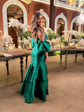 Niulatu Green Satin Mermaid Evening Dress Green Formal Dress HZ1007