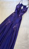 Niulatu Mermaid V Neck Appliques Satin Open Back Long Prom Dress Outfits HZ0113