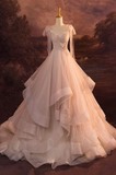 Niulatu Pink Tulle Sequins tiered Prom Dress Evening Dress HZ1007