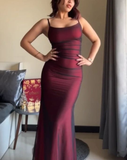Niulatu Burgundy Spaghetti Straps Prom Dress Evening Gown HZ1007