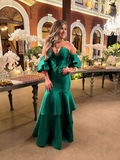 Niulatu Green Satin Mermaid Evening Dress Green Formal Dress HZ1007