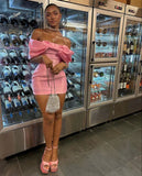 Niulatu Pink Off The Shoulder Short Prom Dress,Homecoming Dress HZ0113