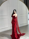 Niulatu Strapless Mermaid Long Prom Dress Red Evening Dress HZ1007