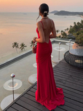 Niulatu Backless Red Mermaid Evening Dress Long Prom Dress HZ1007