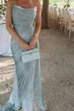 Niulatu Straps Blue Tulle Pleated Evening Dress Elegant Prom Dress HZ1007
