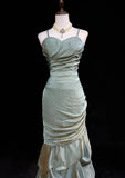 Niulatu Green Spaghetti Straps Mermaid Satin Long Prom Dresses Sweet 16 Formal Evening Dresses HZ1103