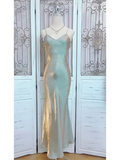 Niulatu Spaghetti Straps V Neck Satin A Line Prom Evening Dress HZ1007