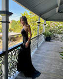 Niulatu Black Spaghetti Straps Long Mermaid Prom Dress Evening Dress HZ1007