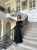Niulatu Black Long Evening Dress Black Formal Gown with Bell Sleeves HZ1007
