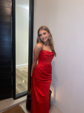 Niulatu Red Satin Long Evening Dress Red Party Gown HZ1007
