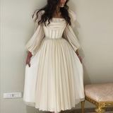 Niulatu Short Midi Arabic Evening Dress with Belt Long Sleeve Tea Length Women Formal Wedding Party Gowns HZ1007