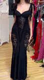 Niulatu Black Lace Mermaid Evening Dress Long Prom Dress HZ1007