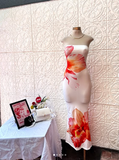 Niulatu Strapless Satin Print Floral Prom Dress Sheath Evening Dress HZ1007