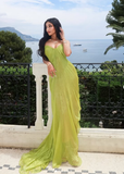 Niulatu Green Long Prom Dress Spaghetti Straps Evening Gown HZ1007
