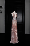 Niulatu Deep V Sequin Backless Long Evening Dress Formal Prom Dress HZ1007