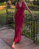 Niulatu Deep V Neck Print Floral Evening Dress Prom Gown HZ1007