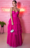Niulatu Fuchsia A-line Multi-layered Tulle Evening Dress Winter Prom Dress HZ1007