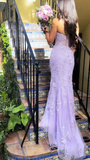 Niulatu Strapless Tulle Lace Appliques Evening Dress Mermaid Prom Dress HZ1007