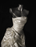 Niulatu A Line Strapless Pleated White Satin Long Wedding Dress HZ0113