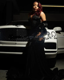 Niulatu Lace Applique Prom Dress Black Mermaid Evening Dress HZ1007