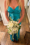 Niulatu V Neck Backless Long Prom Dress Green Evening Gown HZ1007